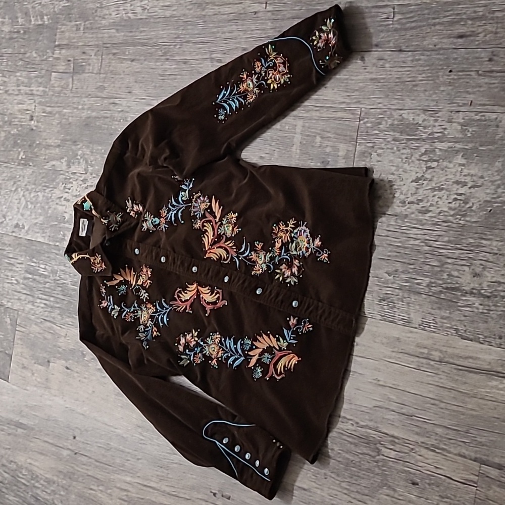 Tasha Polizzi Western Embroidered Embellished Pinwale Corduroy Shirt In XL